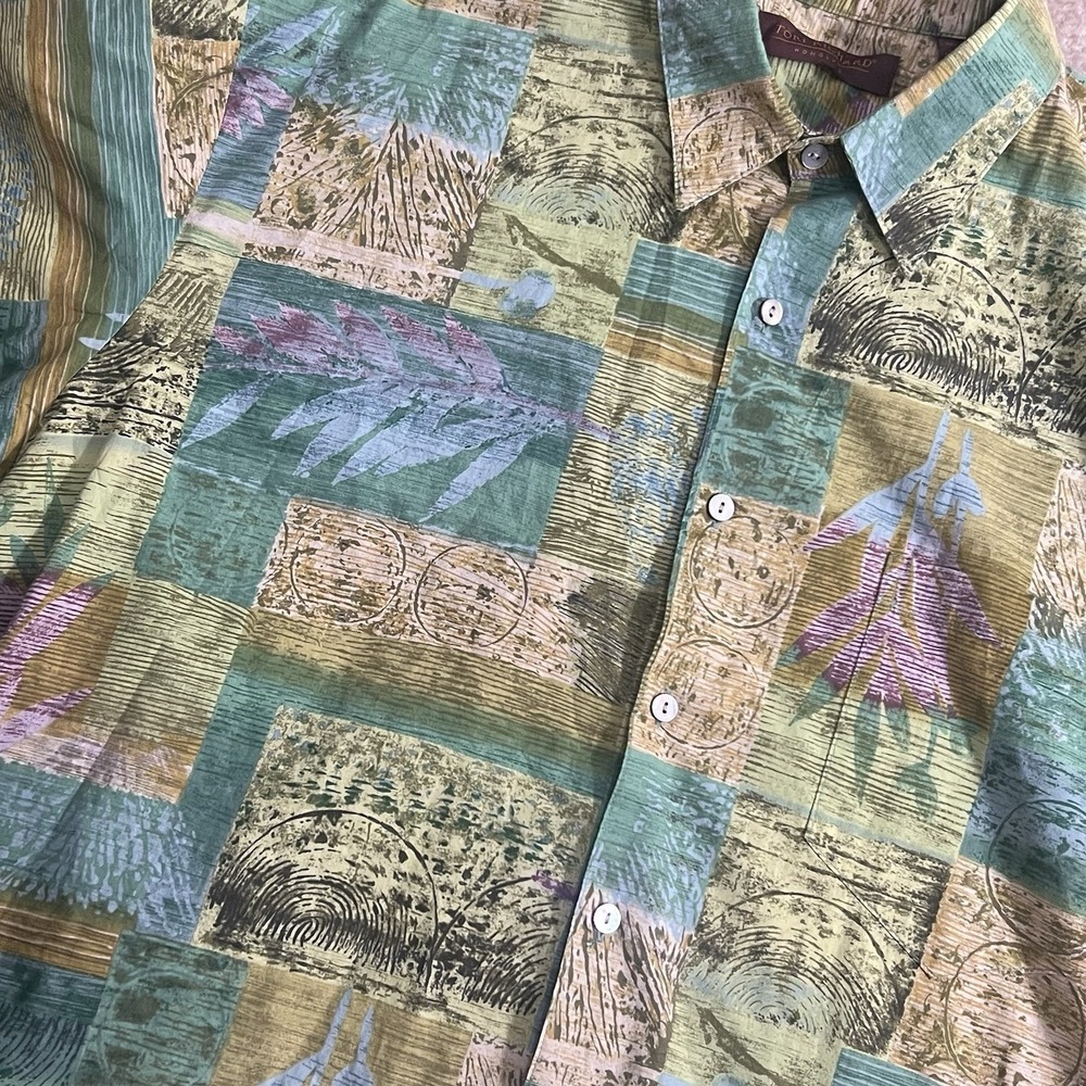 Vintage Tori Richards Hawaiian Shirt Mens Large Lawn Camp Yellow Multi Color USA